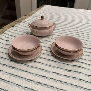 Elegant Pink Ceramic Dinner Set for Dolls